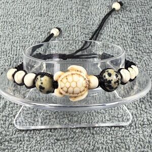 Turtle Charm Bracelet with Black and Cream Beads